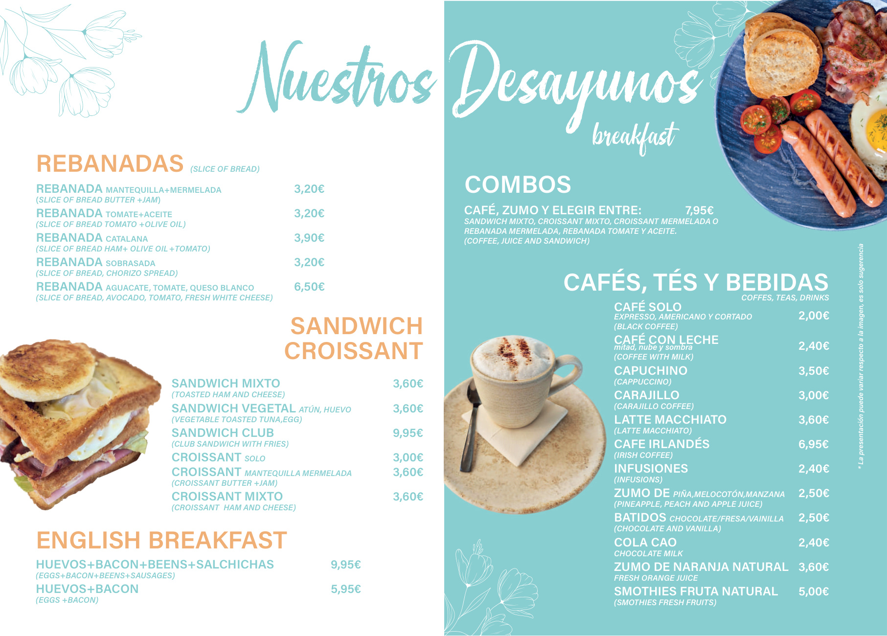 Página 2 de la carta de desayunos en La Carihuela